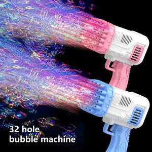 Gun Toys Childrens 32 hole bubble machine electric bubble gun outdoor parents childrens bubble battery free bubble water toy T240309