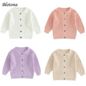 Blotona Baby Jungen Mädchen Strickjacke Herbst Frühling Baumwolle Pullover Top Kinder Kinder Kleidung Button Up Strickwaren Jacke 240301