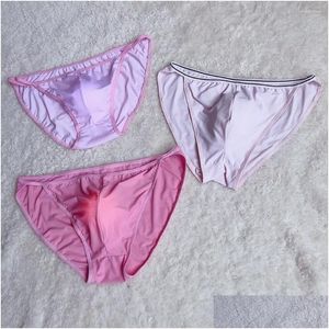 Underpants Ice Silk Sheer Underpants Men Lingerie Y Big Bge Pouch Bikini Male Underwear U Convex Cock Gay Briefs Comforty Drop Delive Dh2Jx