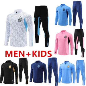 3 Estrelas Argentina Tracksuit Futebol Jerseys 2023 2024 Home Away Jaqueta Camisas de Futebol Messis Di Maria Dybala De Paul Maradona Homens Crianças Treinamento Terno Kit AAA