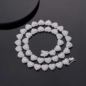 Iced Out 925 Silver Moissanite Necklace Hip Hop Jewelry 12mm Heart Shape CZ Tennis Chain