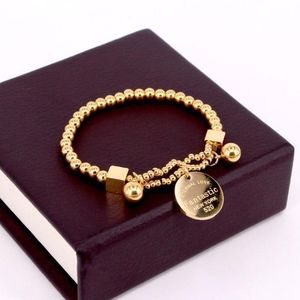 Bracciale con perline a sfera in acciaio inossidabile con catena a maglie per donna, con etichetta circolare, ciondolo con filo elasticizzato, fantastico amore eterno York 321Z