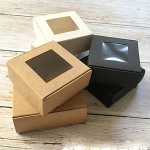10 штук DIY подарок ретро крафт-бумага подарочная коробка упаковка для торта с прозрачным окном из ПВХ сумка для упаковки конфет свадебный подарок упаковочная коробка 240309