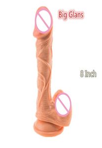 19cm gerçekçi yapay penis silikon büyük glans penis dong, dişi mastürbator için vantuz ile dong lezik y2004104400816