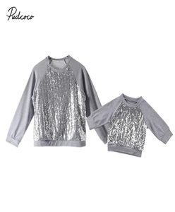 Family Matching Outfits Mother And Daughter Women Newborn Baby Girls Sequins Top Long Sleeve Tshirt Blouse Sweatshirt Clothes7204016