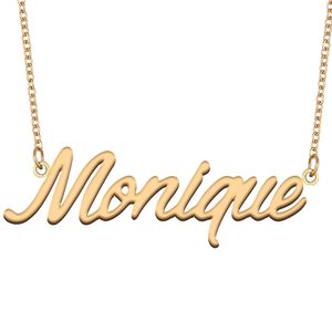 Monique Name Necklace Anpassad typskylt hänge för kvinnor flickor födelsedagspresent barn bästa vänner smycken 18k guld pläterat rostfritt stål