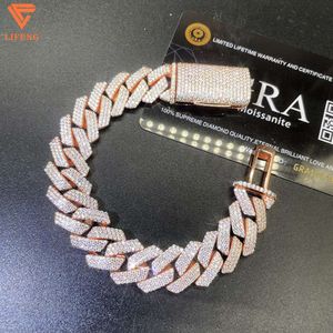 Hip Hop Schmuck 14 mm Roségold Moissanit Armband 925 Sterling Silber Iced Out Miami Kubanische Gliederkette für Herren