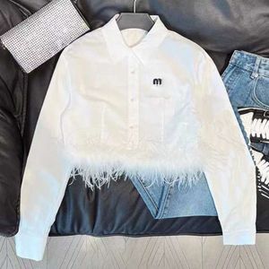 Spring womens shirt designer shirts fashion letter embroidery graphic coat long sleeve Shirt women ostrich feather lapel top