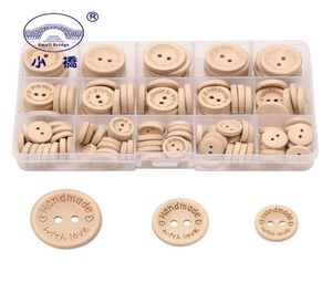 Knapp 140st Multisize Natural Color 2 Hole träknappar Handgjorda sömnadstillbehör Dekoration för kläder1Box9020894