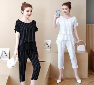 Women039s Tracksuits Womens Big Plus Size Stripe Clothes Set Top Pants L5XL XXXL 3XL XXXXL 4XL Summer Shirt Tshirt 2 Pieces B7169420