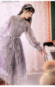 アーバンセクシードレス刺繍新しい秋のシングル胸肉のシフォンソリッドレディースドレスAラインoファッションバースデーパーティー既製のドレスプロムL240309