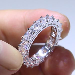 Victoria wieck luxo jóias círculo anel 925 prata esterlina princesa branco topázio quadrado cz diamante festa feminino casamento banda ring248s