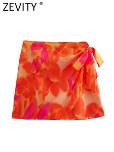 Saia Zevity Moda Feminina Floral Impressão Arco Amarrado Sarong Saia Faldas Mujer Senhoras Chic Zíper Lateral Envolto Quimono Vestidos QUN1749