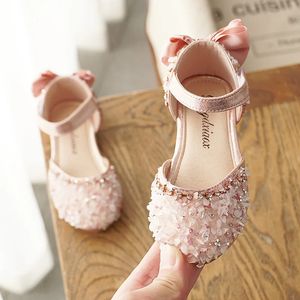 Summer Kids Shoes For Girl Sandals Fashion Sequins Söta båge Little Girl Shoes Flat Heels Princess Shoes SM004 240307