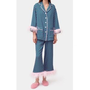 Suits xingqing y2k pijama pantolonlar Set kadınlar tüylü patchwork çizgili ekose uzun kollu üstler çan dipleri 2000s Sweetwear Loungewear