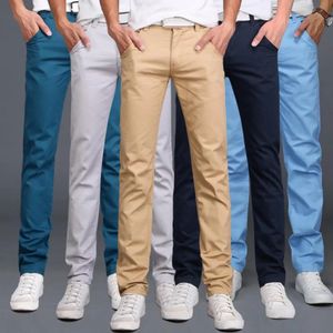 Casual Men Pants jesień stały kolor przycisk bawełny proste długie kieszenie biznesowe spodnie modne mężczyzna plus size 240226