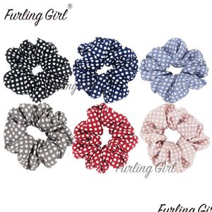 Hair Accessories Furling Girl 1Pc Polka Dots Design Chiffon Fabric Hair Scrunchy Ponytail Holder Ties Gum Drop Delivery Hair Products Dhe0B
