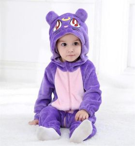 Nowonarodzone laski Kigurumi Sailor Moon Purple Luna Cat Cosplay Cosplay Costium kreskówka Flaneli Niemowlę Romper szafy piżamie śpiąca c281d1909215