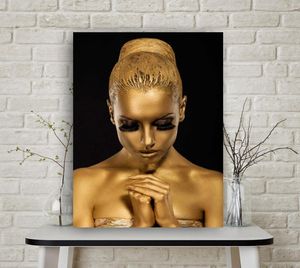 African Golden Woman Poster Wall Art Canvas Painting Abstract Portrait Picture HD Print For Living Room Home Decoration Cuadros3761557