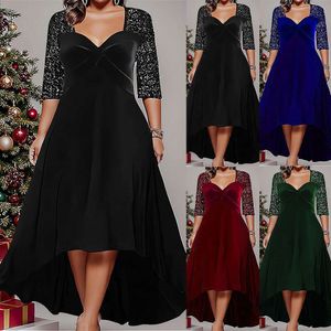 Solid Color Casual Dresses V Neck Long Sleeved Sequined Large Swing Dress Autumn And Winter Size Womens For Women