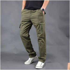 Mäns byxor Spring Autumn Mens Cargo Pants Casual Baggy Regar Cotton Trousers Man Combat Tactical Pant With Zipper Drop Delivery App DHR94