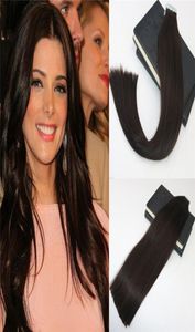 2 Darkest Brown Tape on Hair Extensions Skin Weft Remy Salon Professional PU Tape Ins1306879