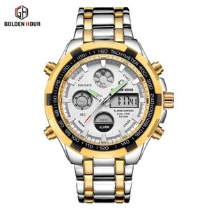 Goldenhour luxo ouro quartzo relógio masculino esporte inoxidável negócios relógios masculinos moda led alarme relógios masculinos relogio masculin244q
