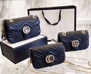 Stora Marmont White Black Designer Väskor för kvinnor Lyx 3Size Clutch Flap Camera Shoulder Bag Mini Leather Purse Gold Chain Cross Body Tote Envelope Bag