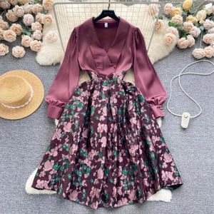 Casual Dresses Women Autumn Winter Elegant Satin Dress High Quality Jacquard Cocktail Party Vintage A-Line Designer Office Vestidos 2024