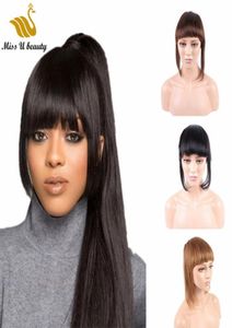 Franja de cabelo humano real, preto, marrom, loiro, peças de cabelo, clipe em extensões de estrondo para mulheres 3636965