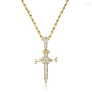 Ожерелья с подвесками, ювелирные изделия в стиле хип-хоп, 18-каратное золотое покрытие, крестик, кулон со льдом, ожерелье с кубическим цирконием258W