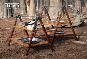 Mobili da campeggio TNR Campeggio esterna Picnic Scaffalature pieghevoli Scaffale portautensili pieghevole portatile in legno a 2 strati8165780