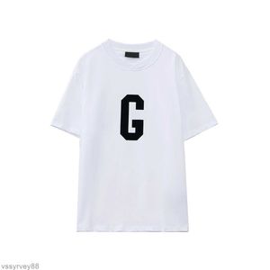 24SS Designer Mens Spring and Summer New Ess Solid Kolor krótkocześnie mgły bawełniany T-shirt Mężczyźni i kobiety pary High Street Flocking Tide Brand p6vu