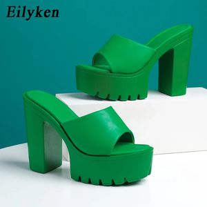 Eilyken Summer Fashion Womens Slippers Banquet Nightclubプラットフォーム分厚いハイヒールスライドラバシューズグリーンホワイトサンダル240228