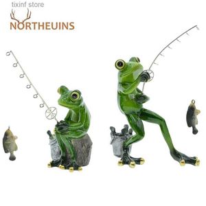 Figurine di oggetti decorativi NORTHEUINS 2 pezzi Figurine di rane da pesca in resina Moderni accessori decorativi per la casa nordici creativi per studio Ornamento da tavolo Regalo T24