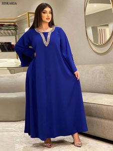 Etniska kläder Eleganta klänningar för kvinnor Fashion Diamonds Button Decoration Långärmning Party Prom Dress Ramadan Muslim