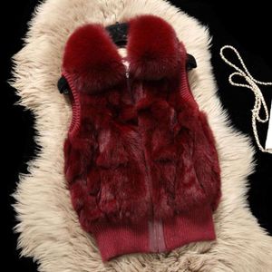 Pełna skórzana prawdziwa trawa królika, kamizelka damska, haining Fox Fur Flar Tank, plus size, camisole, poza sezonem 695727