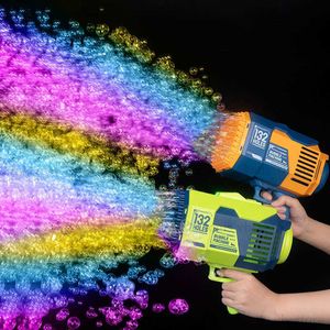 Gun Toys 132Hole Rocket Sparkling Bubble Gun Gatling Electric Soap Bubble Machine Childrens Mini Toy Automatic Hair Dryer T240309