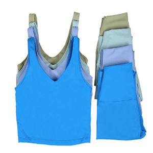 Conjunto de exercícios de ioga feminino com sutiã em forma de U e calças de 25 polegadas