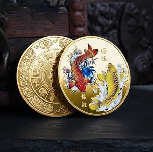 Koi Fish Collectible Coin Chinese Collection Coins Good Lucky Silver Gold Coin Lucky Mascot Commemorative Souvenir