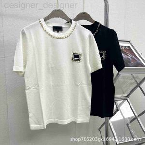 Women's T-Shirt designer brand Feeling Fashionable and Versatile, Contrast Color Metal Handmade Chain, French Heavy Industry Round Neck Short Sleeve HO5D