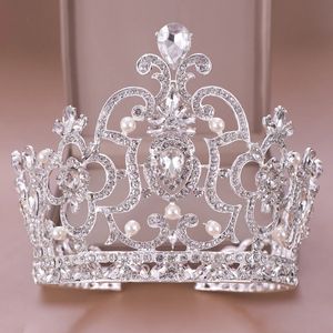 Barokowy vintage kryształ perłowy wielki tiara korona diadem królowa króla biżuteria mostka ślubna akcesoria do włosów ozdoby 240305