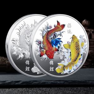 China Koi Fish Commemorative Coin Chinese Feng Shui Mascot Ancient Bronze Fu Fish Coins Collectibles Home Decorations Art Gift