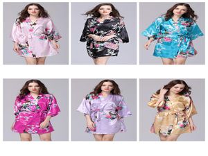 12 Colors bathrobe Sleeping gown SXXL Sexy Women039s Japanese Silk Kimono Robe Pajamas Nightdress Sleepwear floral Underwear6028516