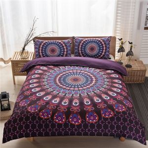 3 pçs 3d mandala impressão conjunto de cama tamanho rainha floral padrão capa edredão preto e branco boêmio roupas cama lótus set2494