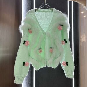 Haining New Fox Hair Fur Coat Women's Short Flower Knitted Sweater Cardigan Car Strips Young And Fashionable 386553