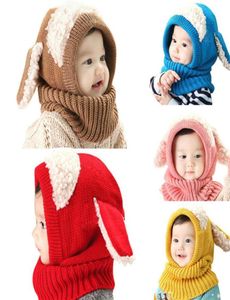 Chapéu de inverno para bebês 2017, chapéus para meninas, crianças, coelho, orelha longa, macio, crochê, bonés de bebê, chapéu com capuz, conjunto de cachecol bonnet264U2009550