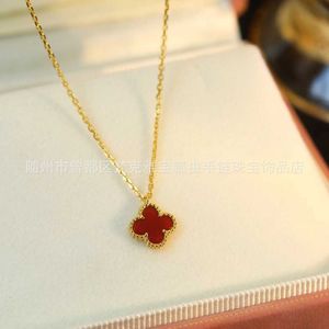 VanCF Necklace Luxury Diamond Agate 18k Gold Four leaf clover necklace mini chain white Fritillaria red chalcedony plated with light luxury design high-end