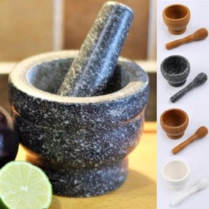 Pestle Grinder Wooden White Granite Grinder Mortar Grinding Bowl Garlic Press Herb Pepper Mixing Pot Kitchen Tool C11112879837