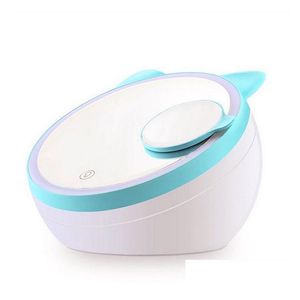 Compact Mirrors Adorable Rabbit Fox Makeup Mirror Lamp Make Up Mirroraddled Touch Lampaddstorable Base Plate Mti-Function Usb Recharge Dhl0S